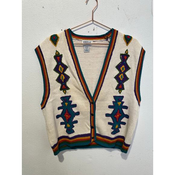 Napa Valley Sweaters - Vintage Napa Valley Rainbow Aztec Copper Button Sweater Vest Size Extra Large